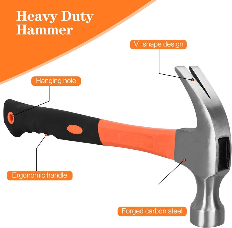 DkOvn 8/16/24oz Straight Rip Fiberglass General Purpose Claw Hammer, with Smooth Face & Non-slip Grip - Image 5